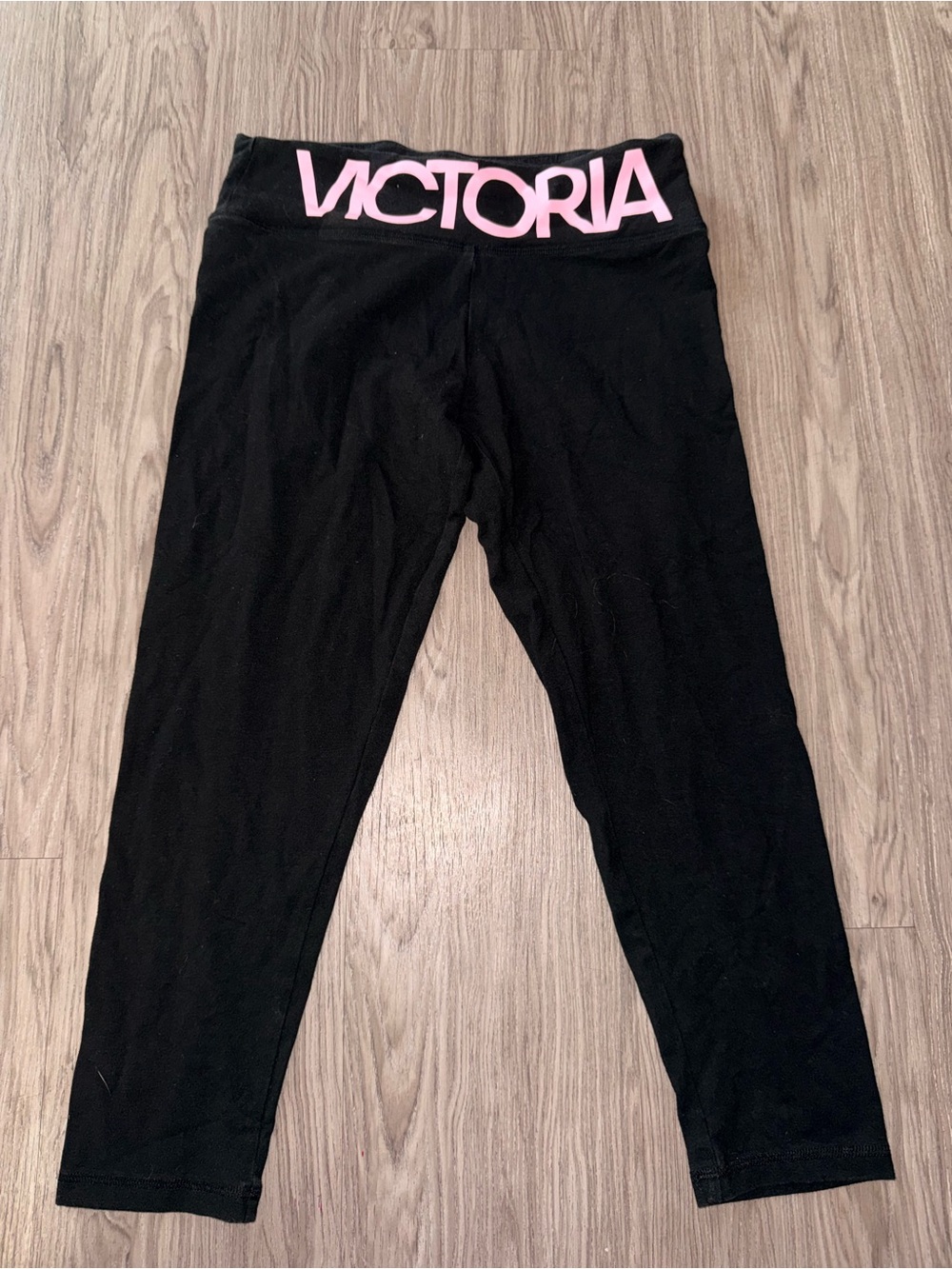 Victoria's Secret Black Capri Leggings with Pink Logo Waistband